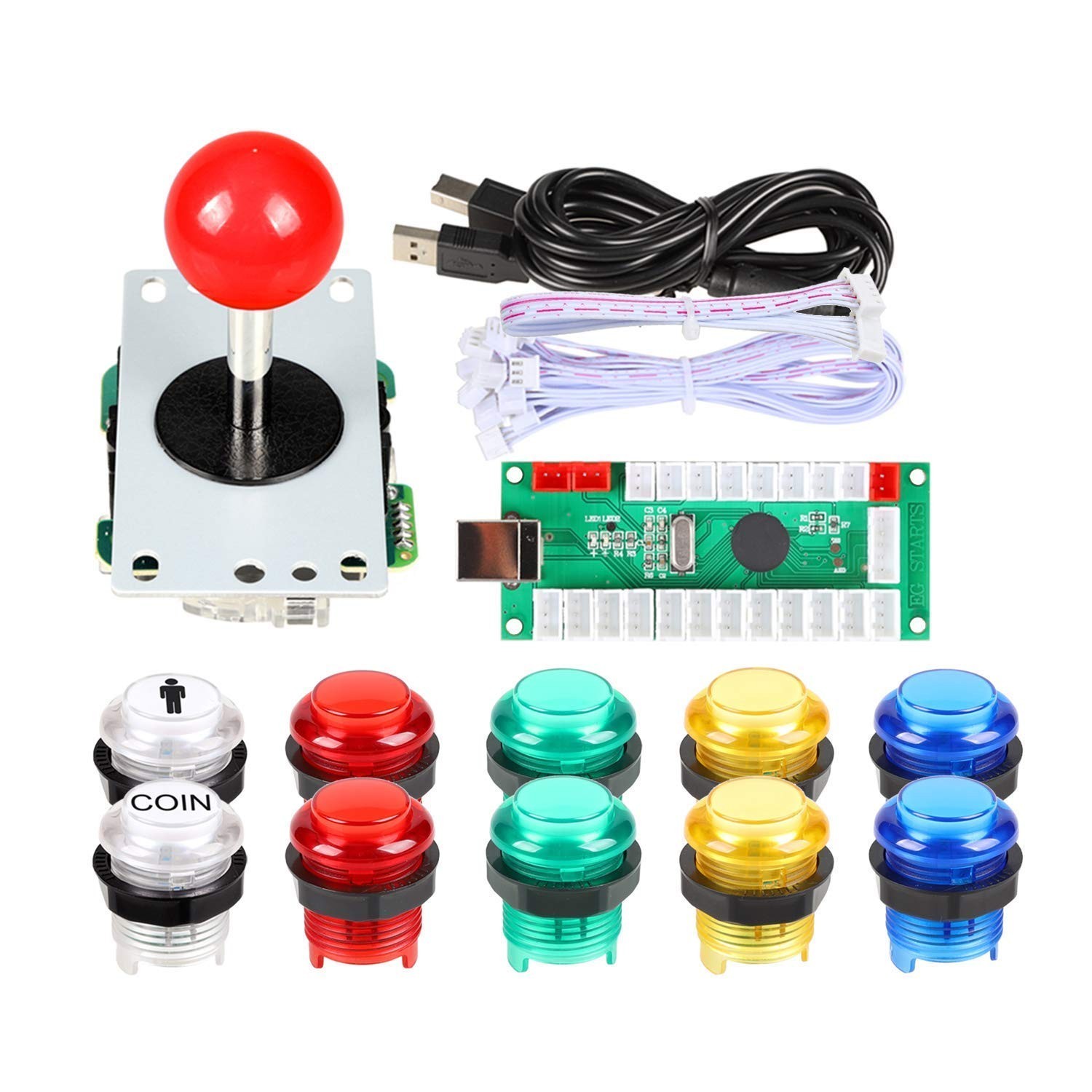 16-Button LED Arcade Controller Kit with 8-Way Joystick for PC Game Enthusiasts
