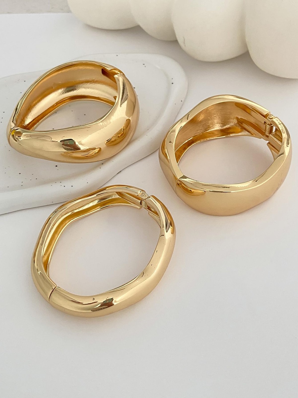 Chunky Gold Bangles Bracelets for Women Trendy Stack Statement Bangle Irregul...
