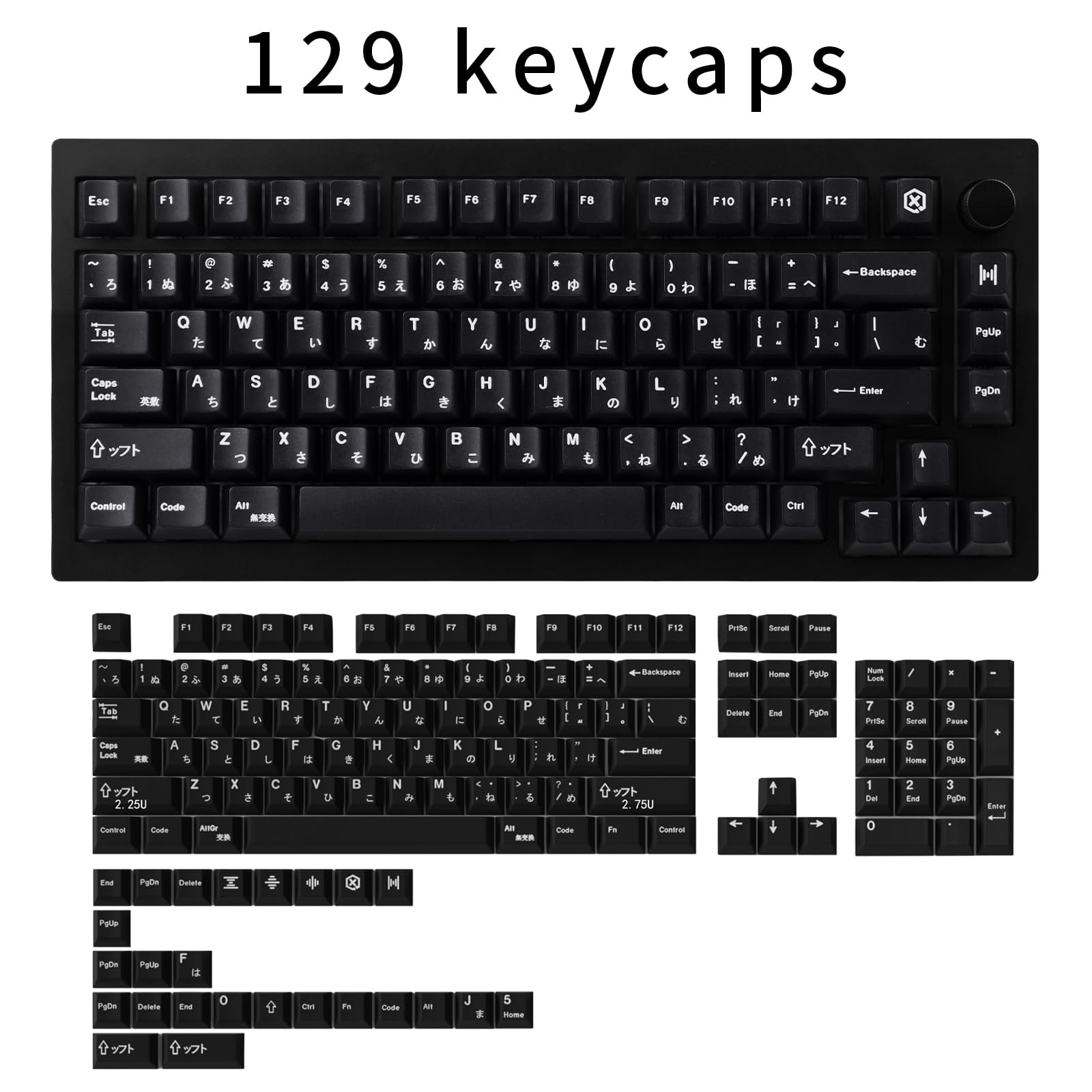 Black Japanese Keycaps 129 Keys Minimalist Style PBT Dye Sublimation Customized