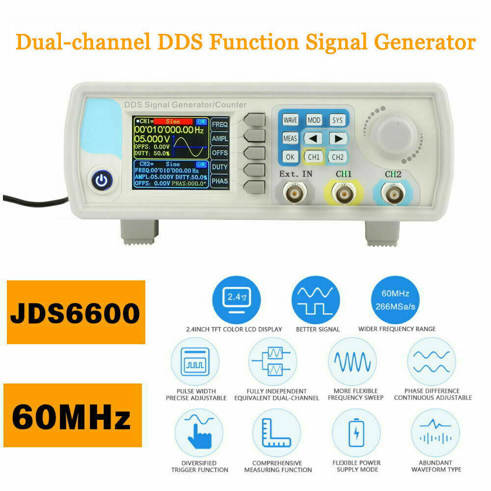 JDS6600 60MHz Signal Generator Dual Channel DDS Function Waveform 2.4" Display