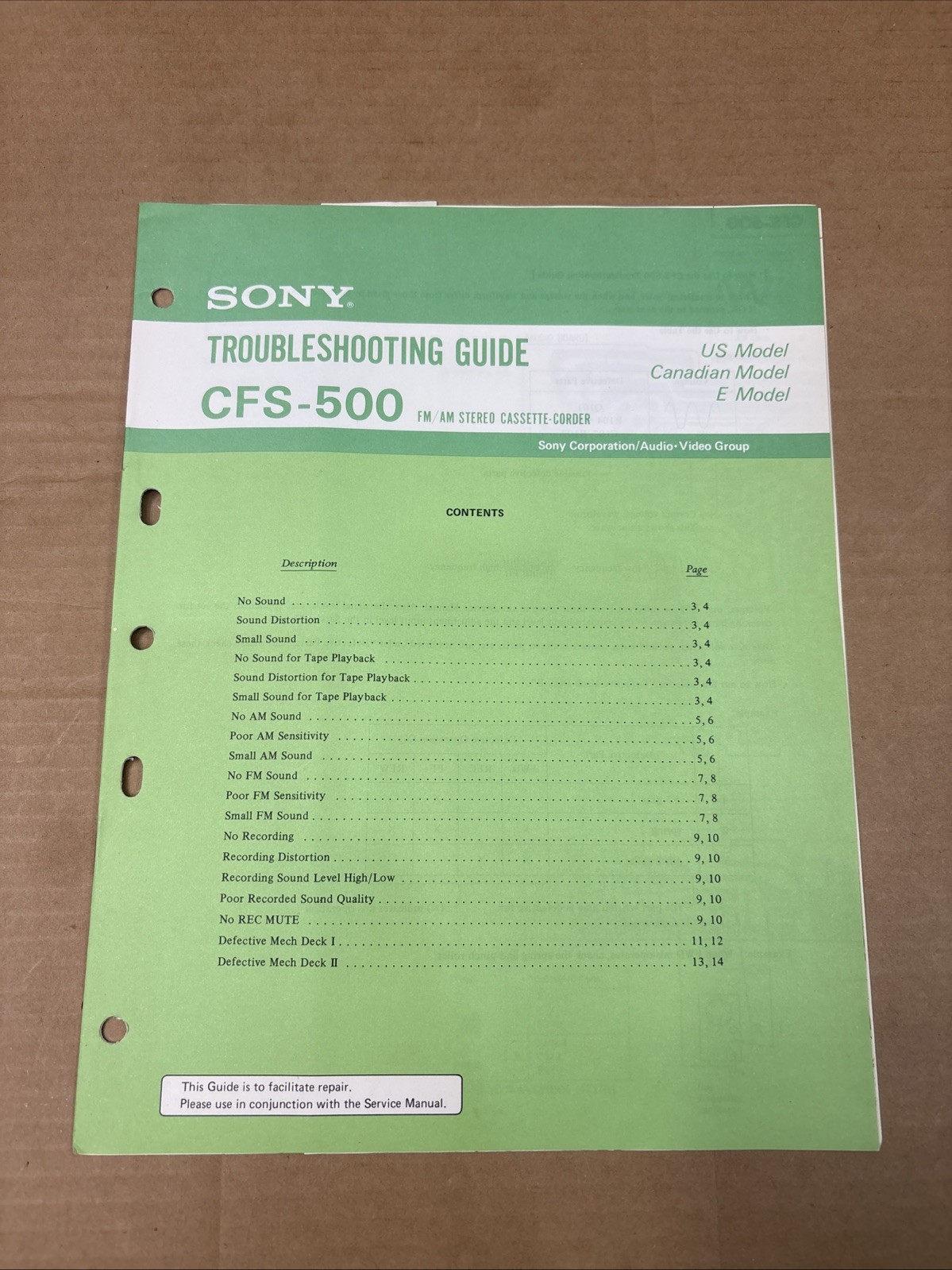 Sony CFS-500 Troubleshooting Guide