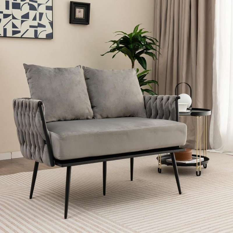 Loveseat Upholstered 2 Seat Sofa Couch with Dutch Velvet Woven Back and Arms