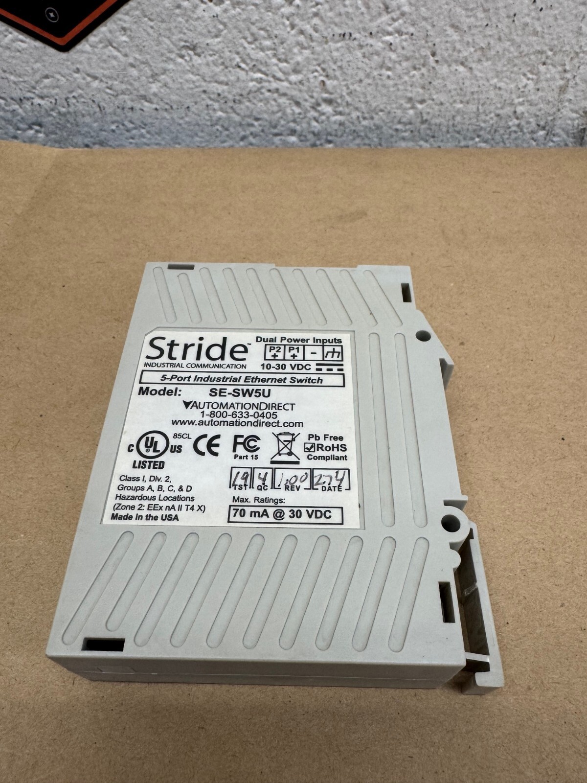 Stride SE-SW5U 5 Port Ethernet Switch, 70 mA @ 30 VDC