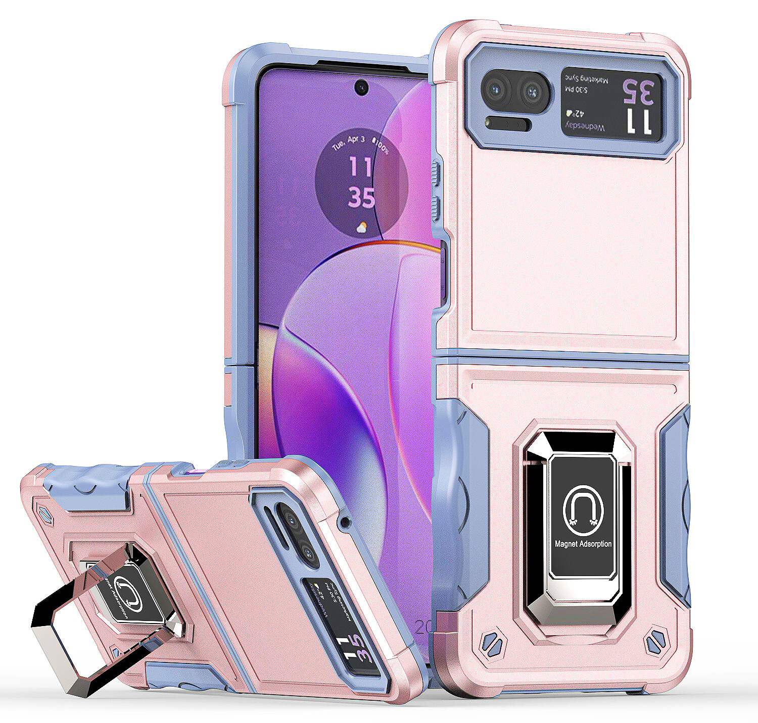 For Motorola Razr (2023) Case Shockproof Ring Kickstand Cover + Screen Protector