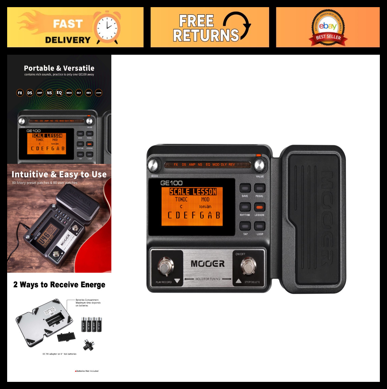 Multi-Effects Guitar Pedal with 80 Presets, 66 Effects, Loop, Drum Rhythm, Wah,