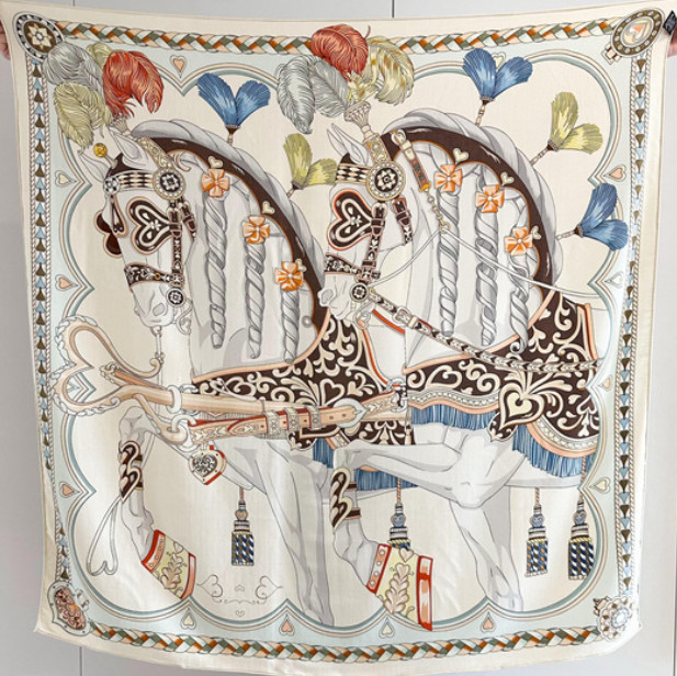 70% Cashmere 30% Silk Wrap Scarf Double Horse Print Double Face Shawl 53" new