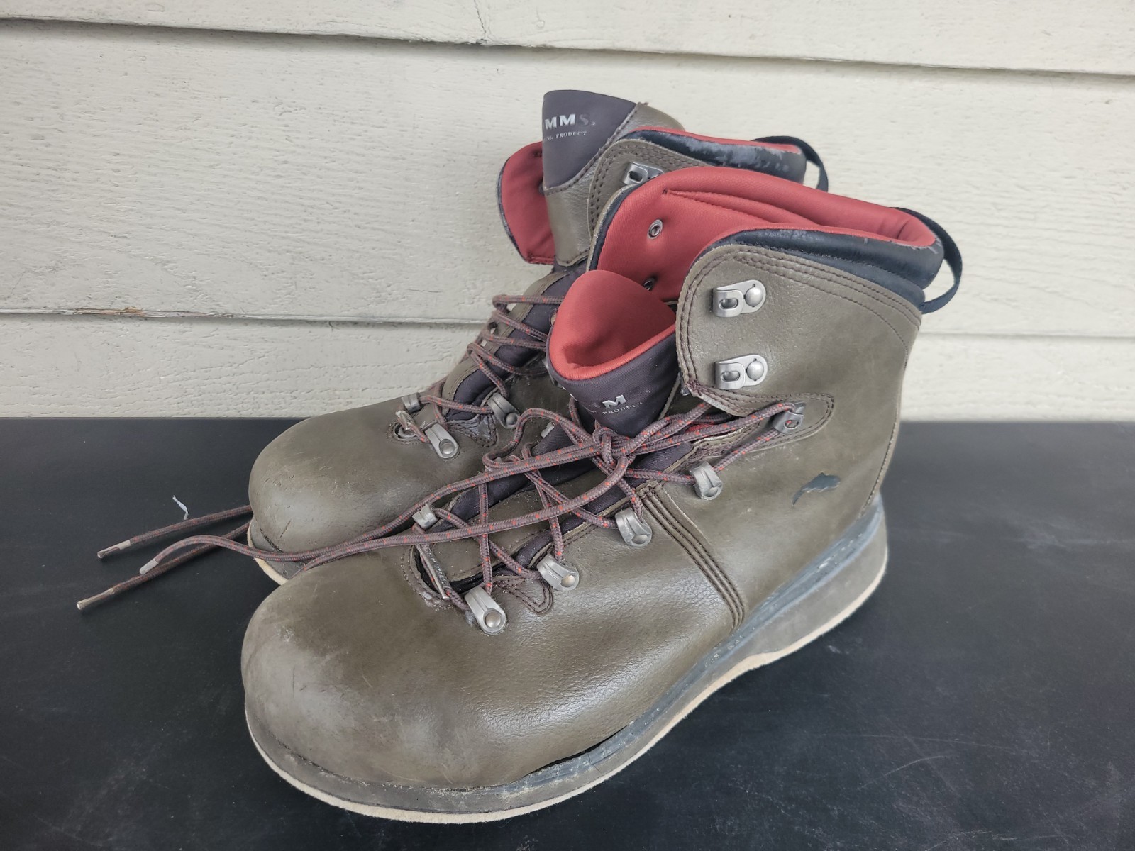 Mens Simms  Cordura wading fly fishing boots brown leather felt soles Sz. 15