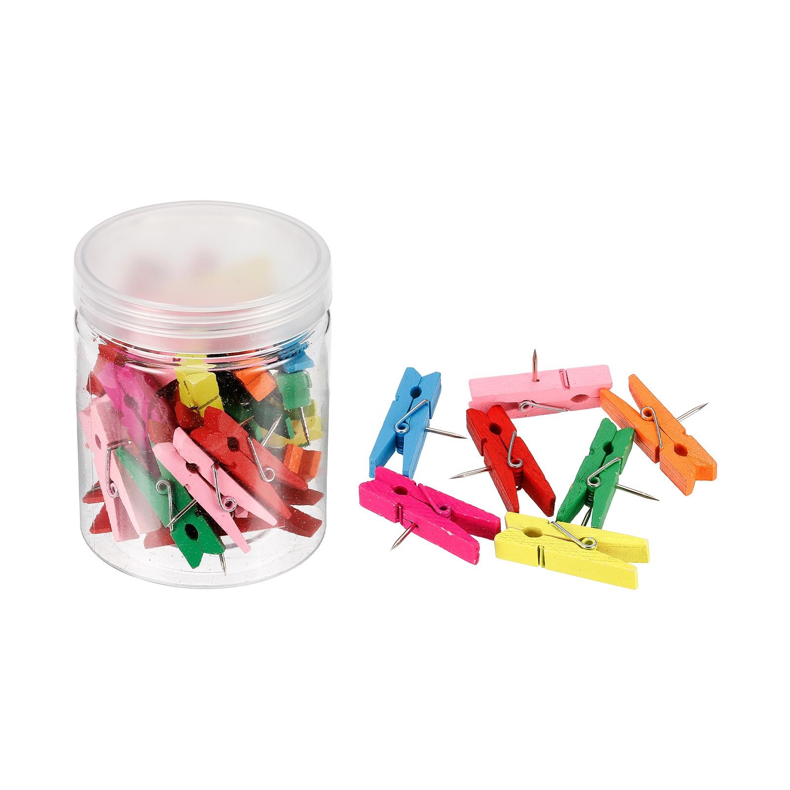 Wood Pushing Pins, 30pcs Tweezers Props with Clips, Multicolor