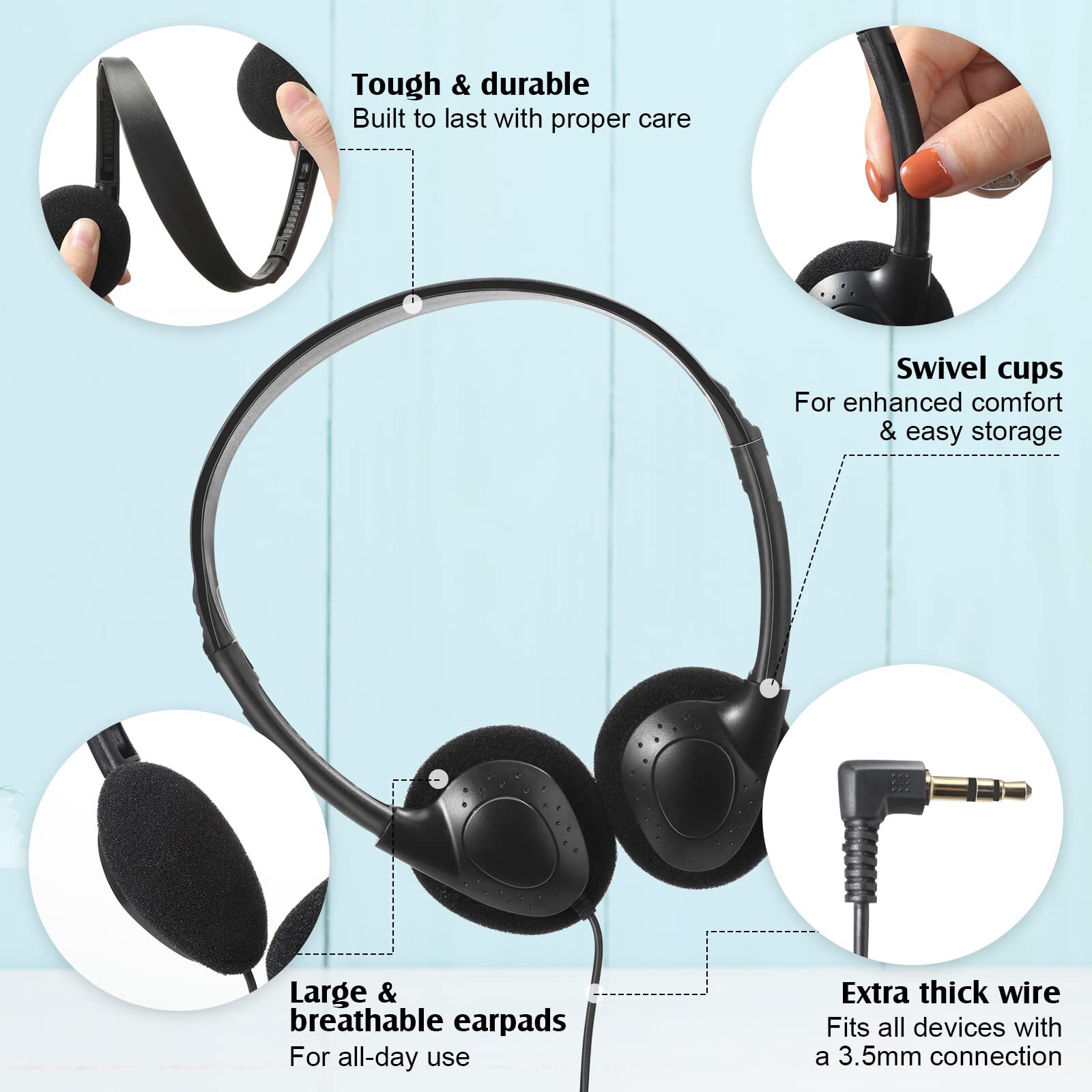 20 Pack Headphones Bulk for Classroom School Students Libraries Wired On Ear ...