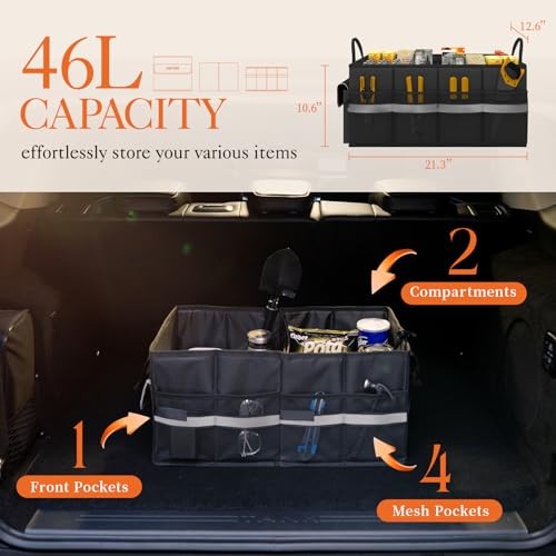 Trunk Organizer - Car Organizer with 5 Pockets, Trunk organizer Medium Black