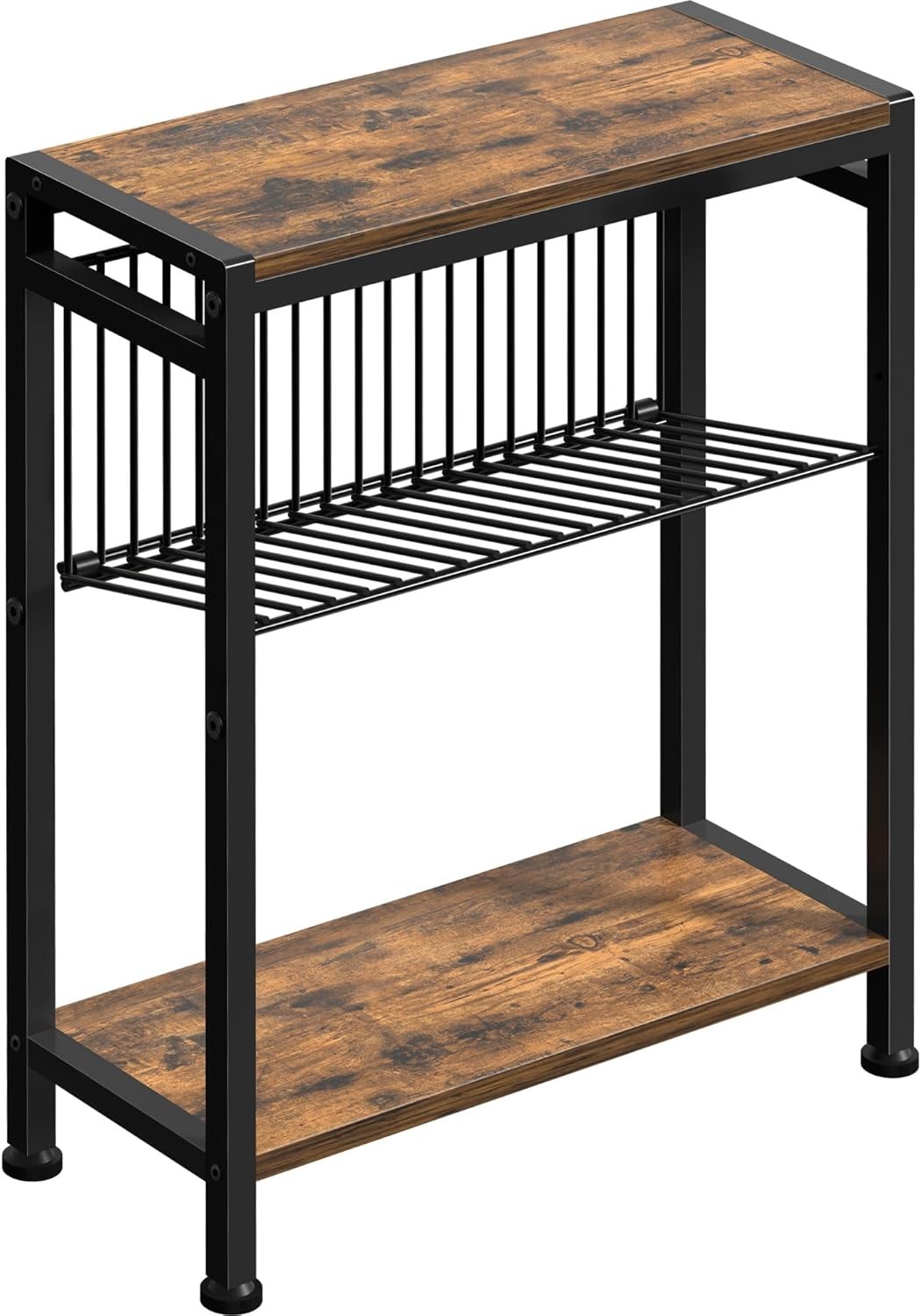 Small Side Table for Small Space, 3-Tier Narrow End Table with Magazine Holde...