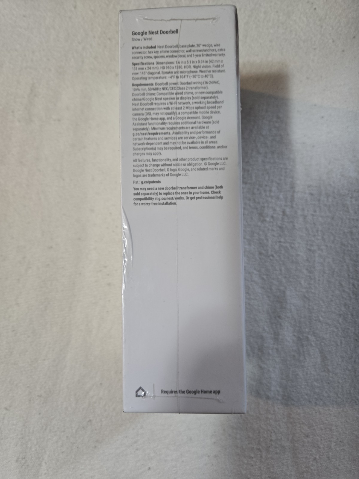 Google Nest Doorbell, Wired - Snow