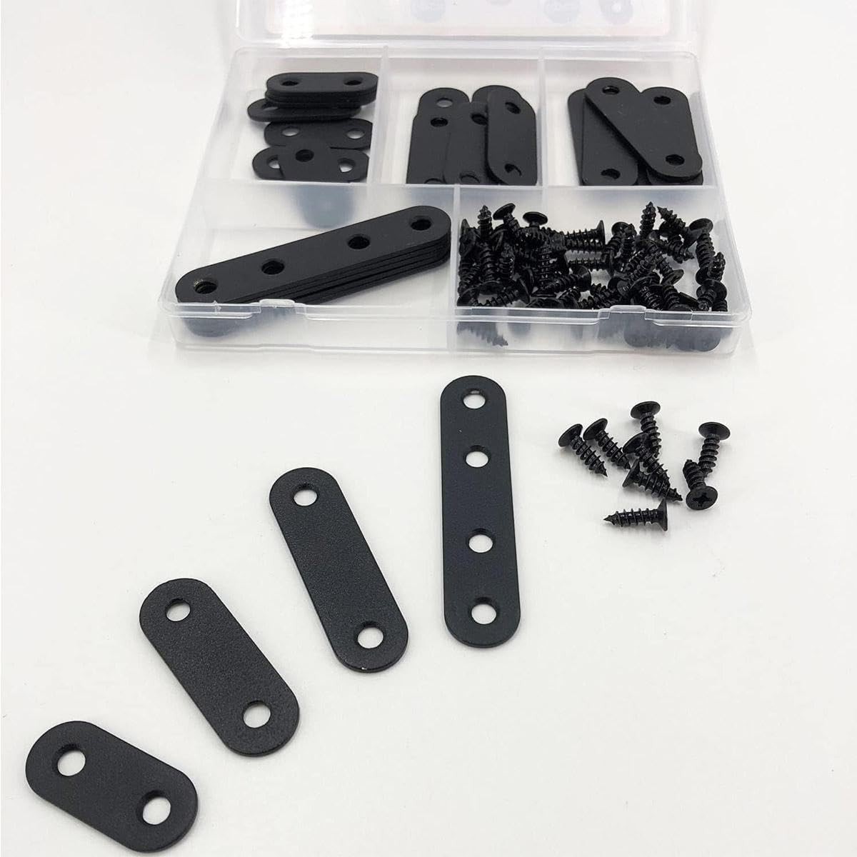 QSJ 26 Sets Flat Plate Straight Bracket Brace Black,Kit, Black