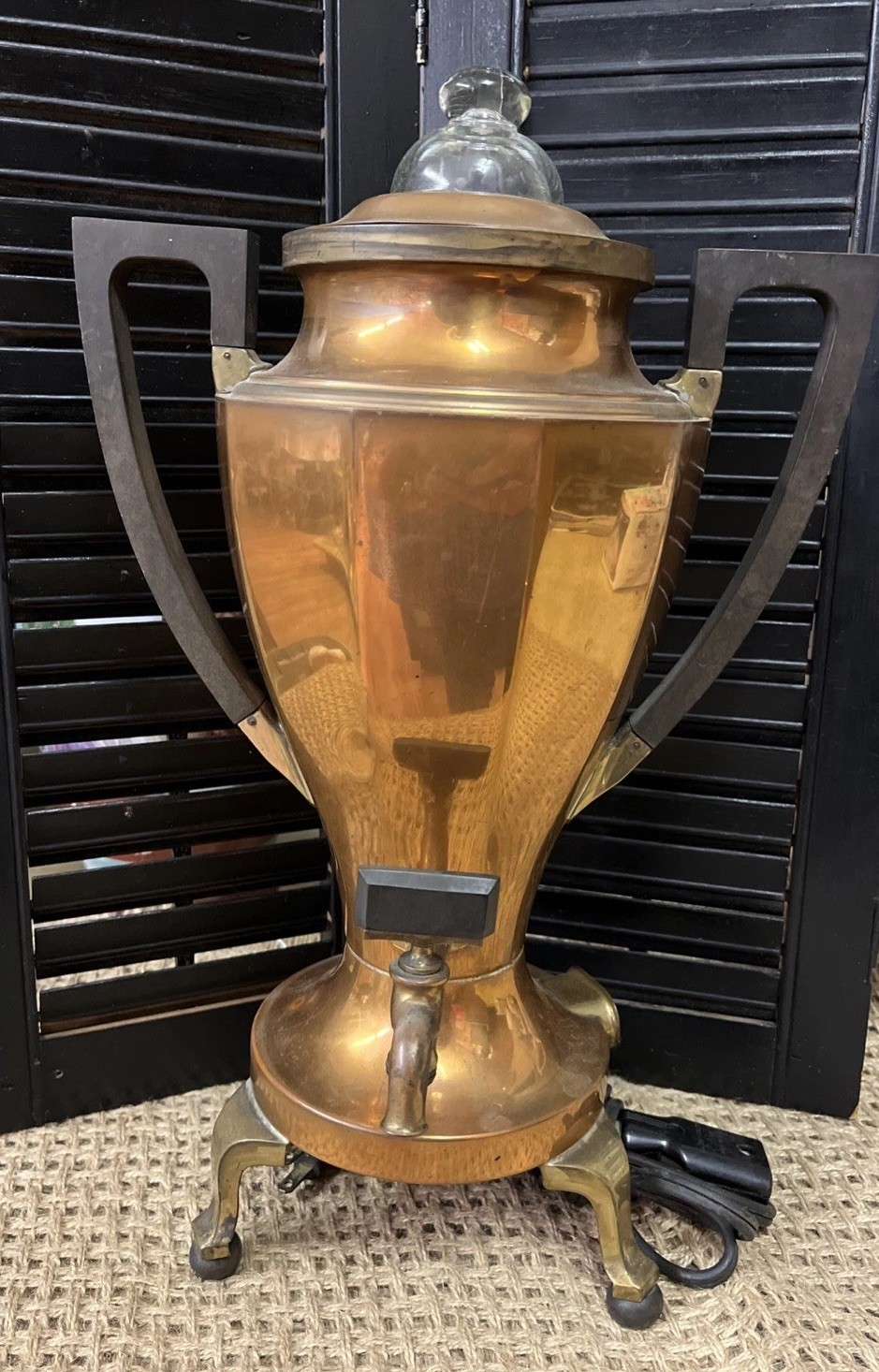 Vintage Universal Copper Percolator Coffee Pot with Wood Handles Complete