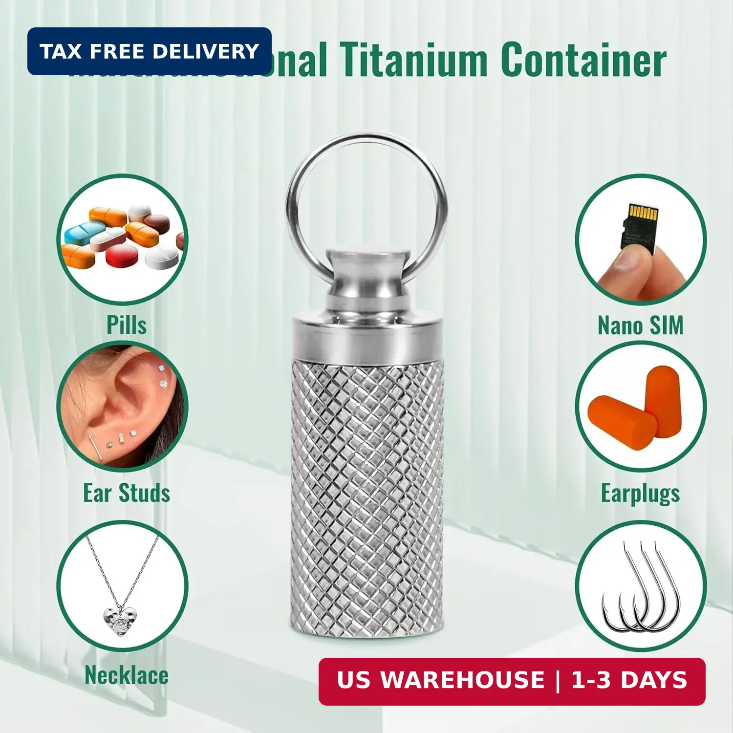 Titanium Keychain Pill Holder Container,Waterproof Portable Pill Box Case for Pu