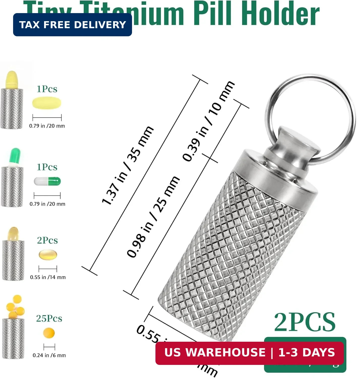 Titanium Keychain Pill Holder Container,Waterproof Portable Pill Box Case for Pu
