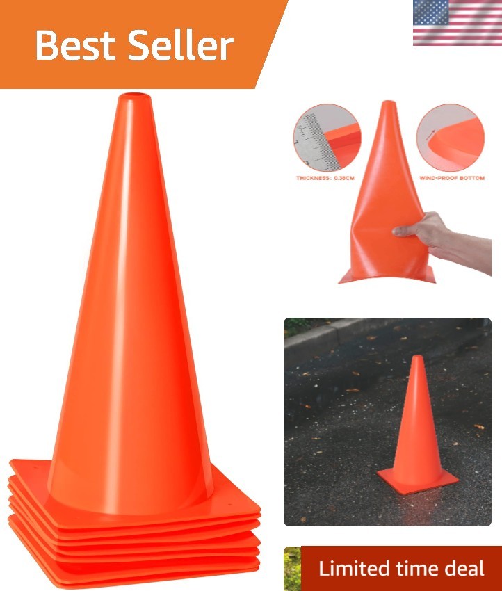 Durable & Stackable 15-Inch Orange Traffic Cones - 7 Pack for Safety and Fun