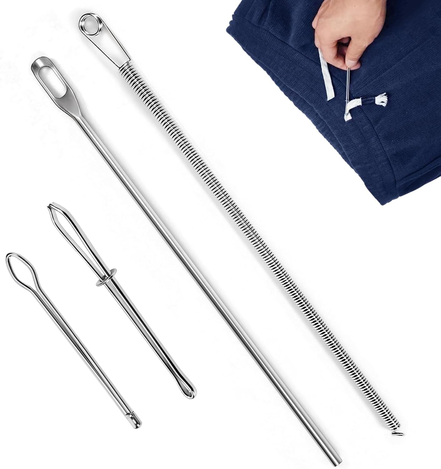 4Pcs Drawstring Threader Tool, Stainless Steel Threading Tool Kit with Spring-Lo