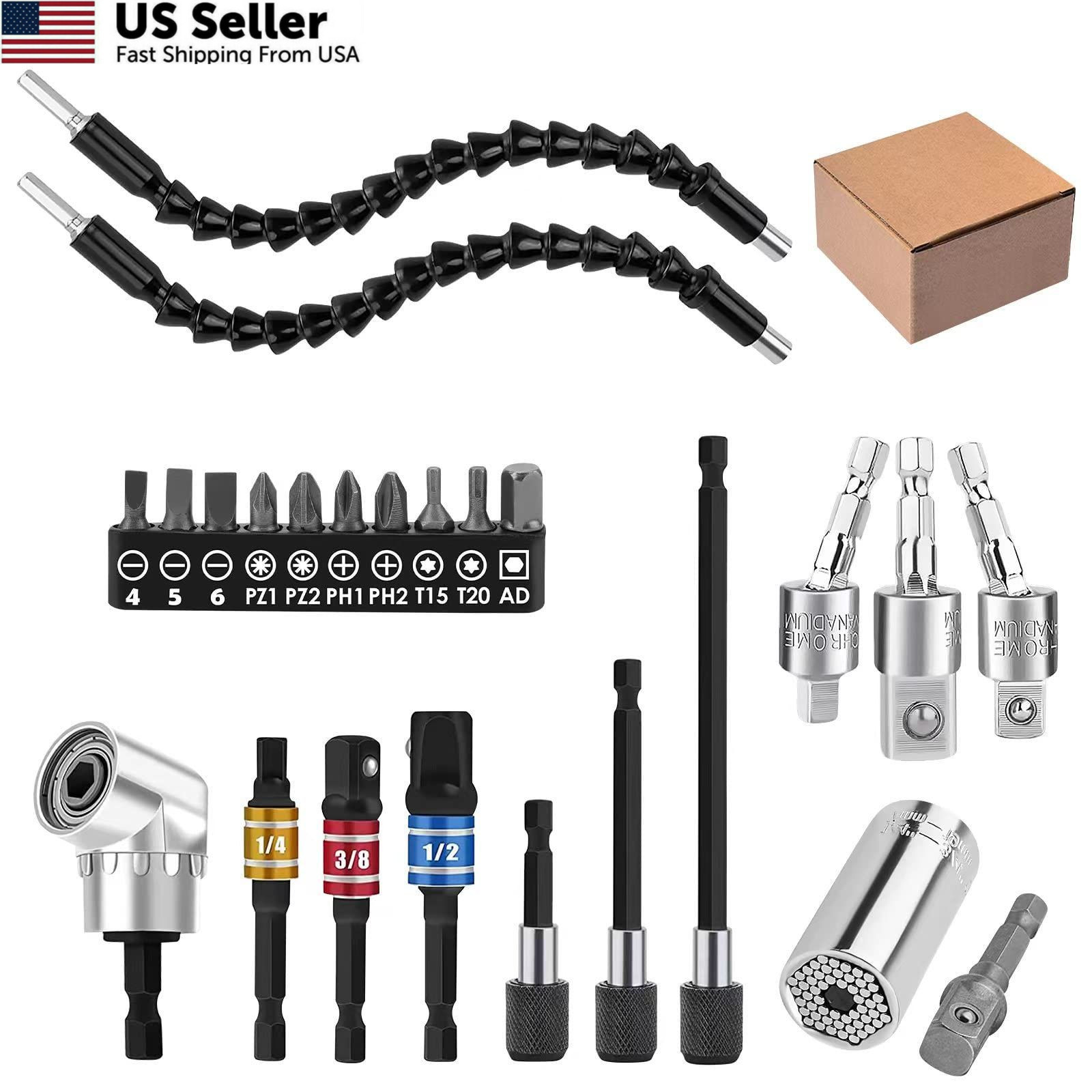24pcs Flexible Drill Bit Extension Set, 105°Right Angle One Size, Black