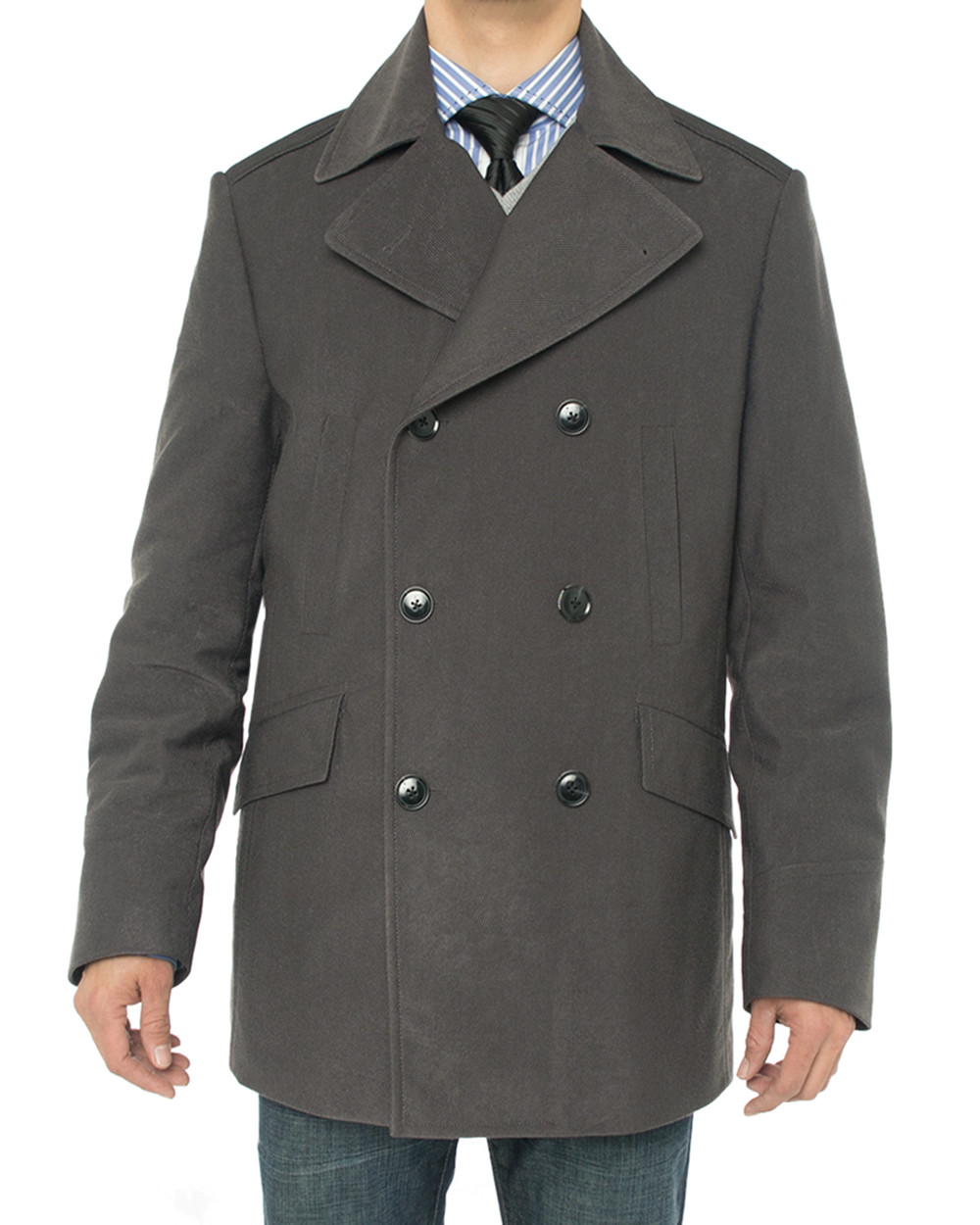Luciano Natazzi Mens Double Breasted Topcoat Peacoat Casual Overcoat
