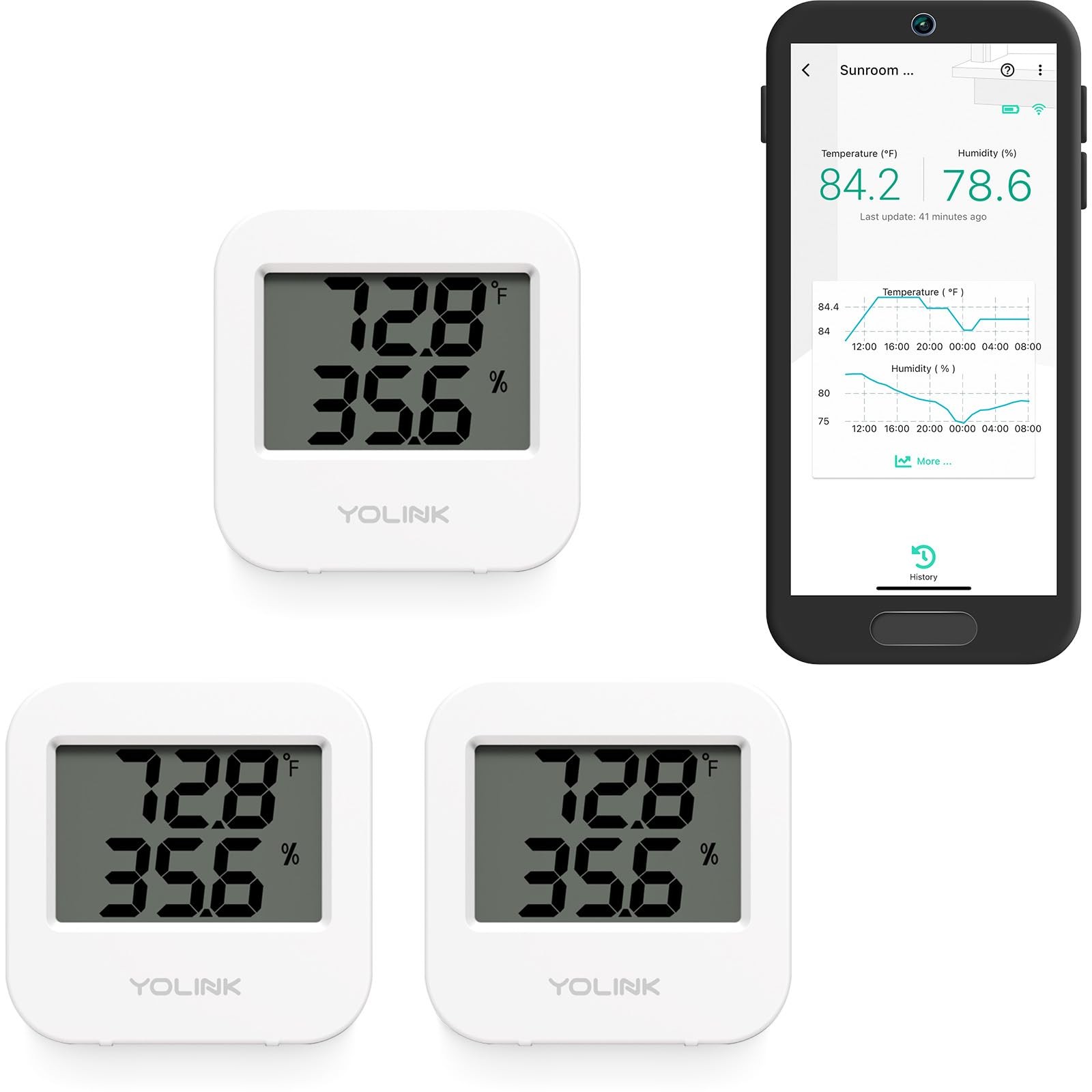 Smart Wireless Temperature & Humidity Sensor, 3-Pack, Wide Temp Range for Fri...