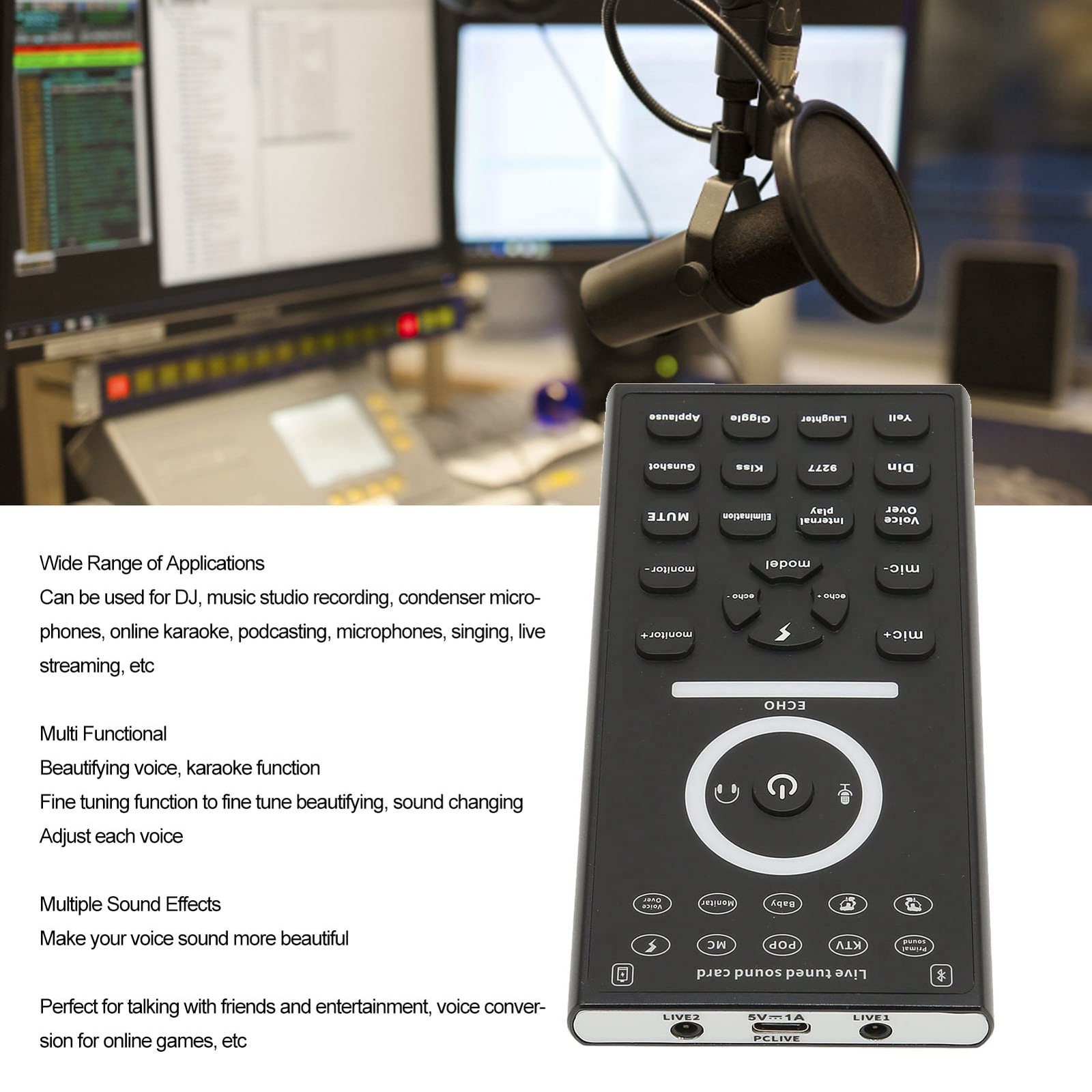 Voice Changer Disguiser, Handheld Mini Sound Changer Device, for Phone PC Comput