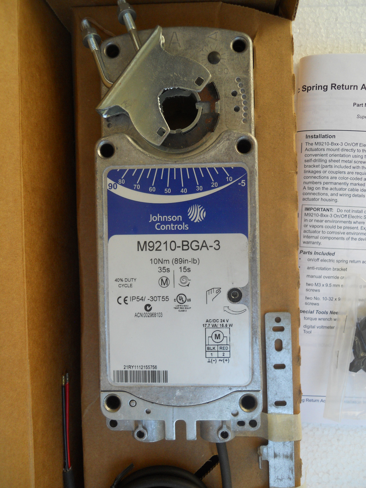 Johnson Controls M9210-BGA-3 HVAC Spring Return Actuator