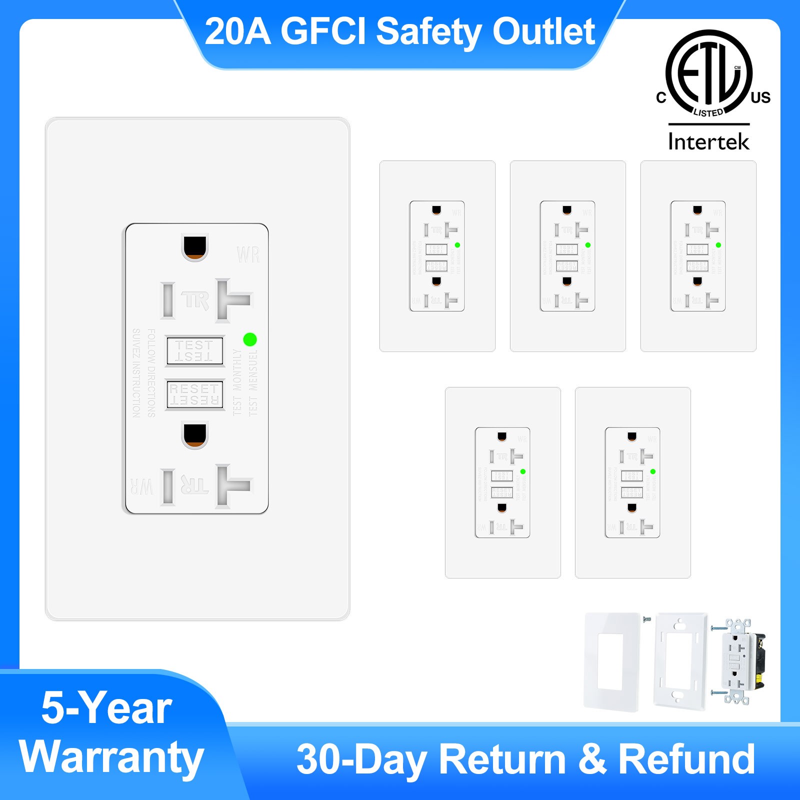 GFI GFCI Outlet 20Amp Tamper-Resistant Weather Resistant Duplex Receptacle, 6PK