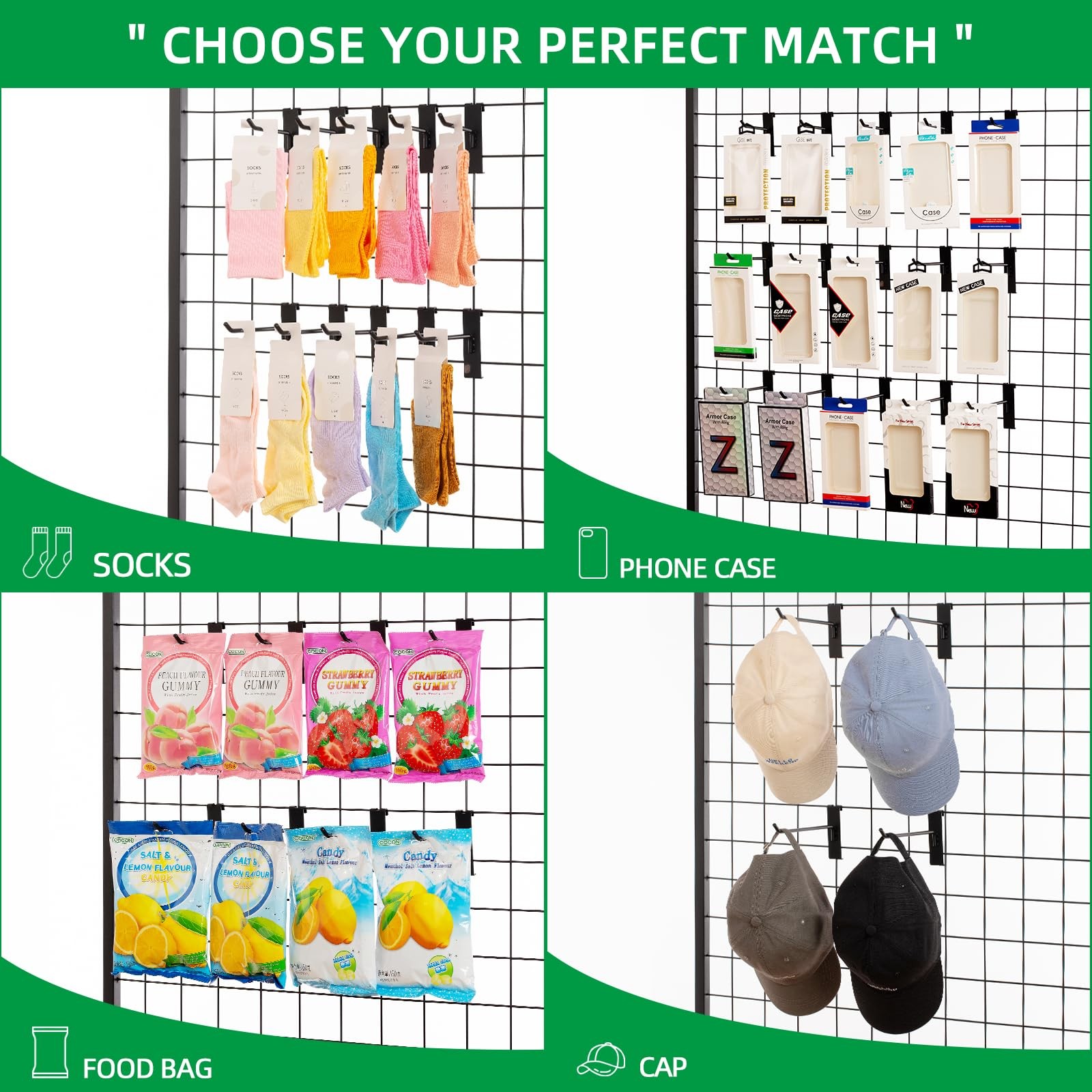 PYBTOOL Gridwall Hooks 6 Inch, 100 Pack Grid Wall Hooks, Grid Panel Hooks and...