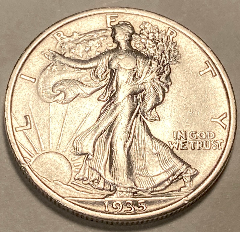 1935 PDS WALKING LIBERTY SILVER HALF CHOICE AU / BU