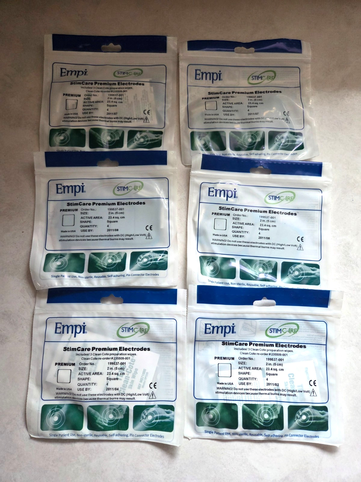 Lot Of 6 Empi Stimcare Premium 2” Square Electrodes 4 Pack 199537-001