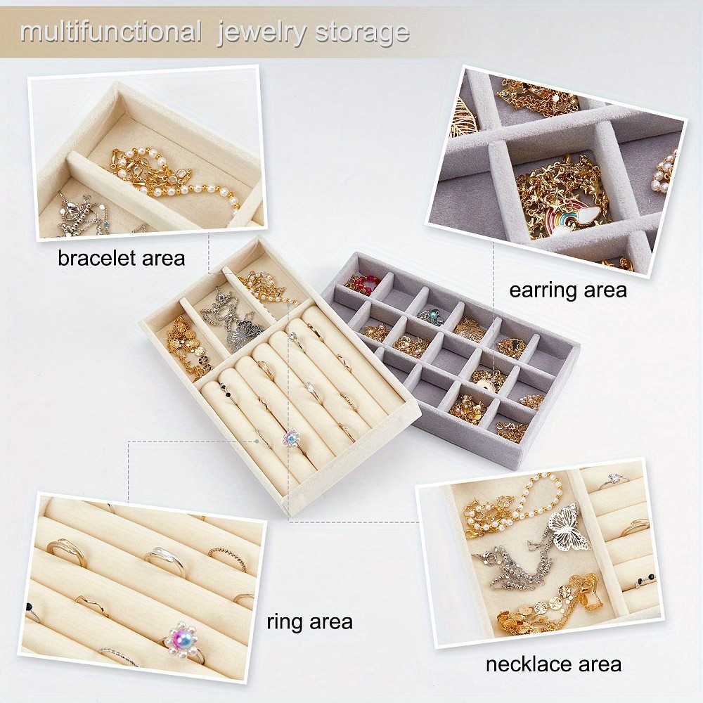 1set 2pcs 2 styles Flocking Jewelry Trays Rectangle Mixed color