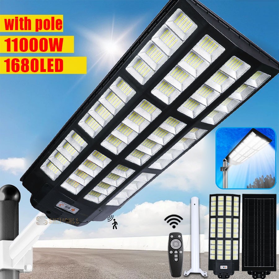 Outdoor Commercial 11kW LED Solar Street Light IP67 Dusk-to-Dawn Road Lamp+Pole