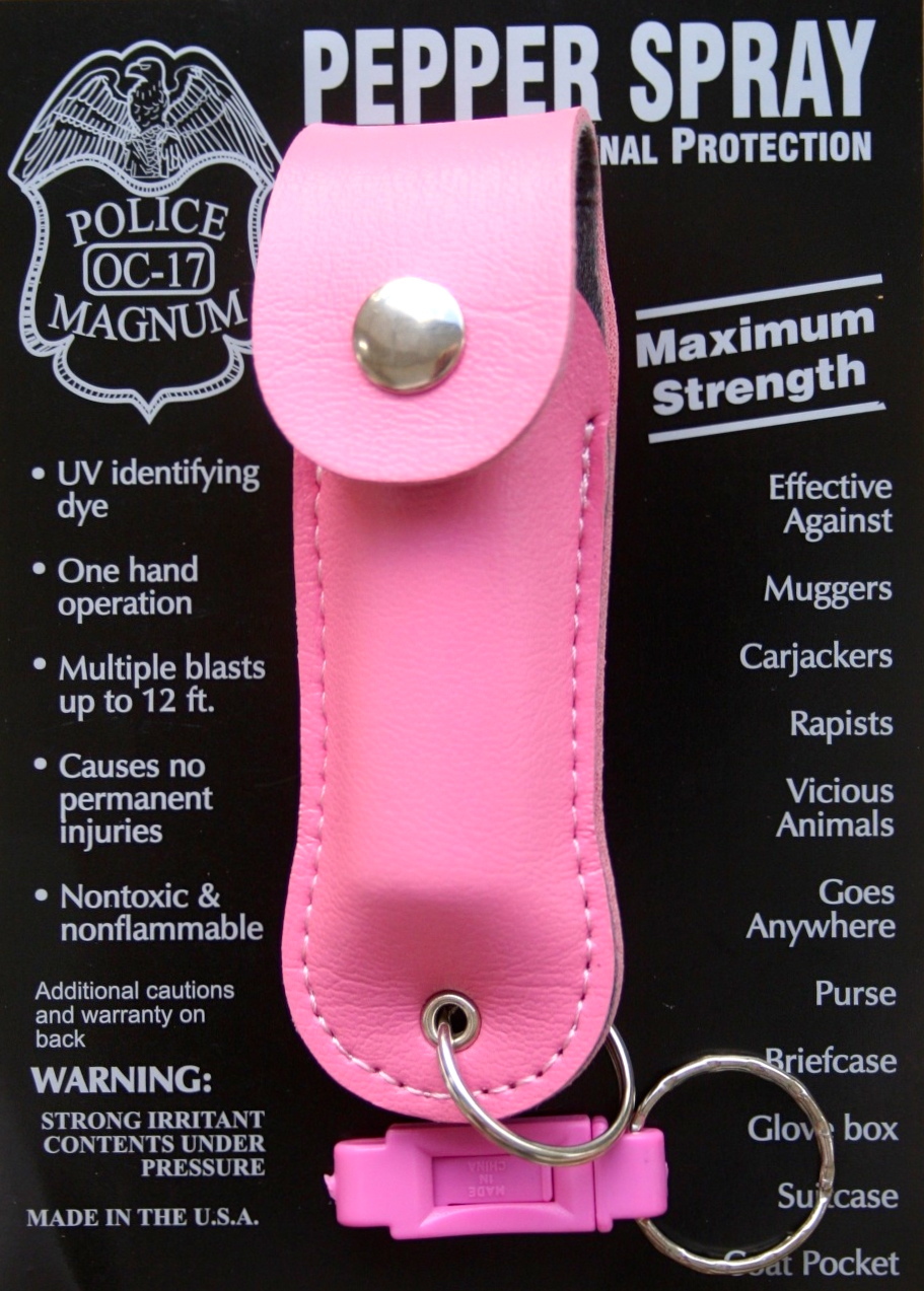 Police Magnum pepper spray .50oz pink keychain holster QR defense protection