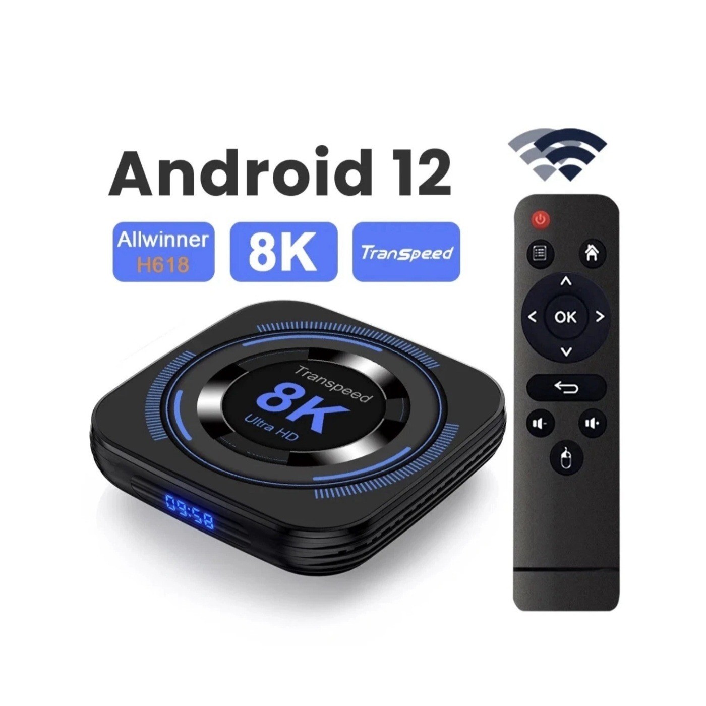 Transpeed Android 12 TV Box 8K UHD HDR10 3D BT5.0 Streaming Media And Keyboard