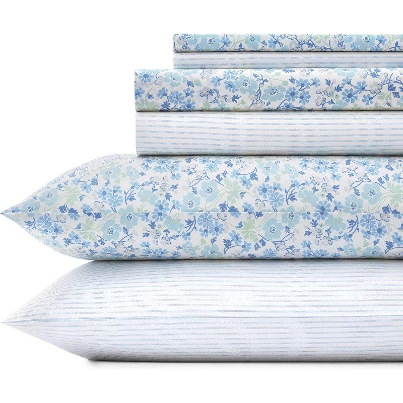 Queen Sheets, Cotton Percale 6-Piece Bedding Set, Crisp & Cool Home Decor