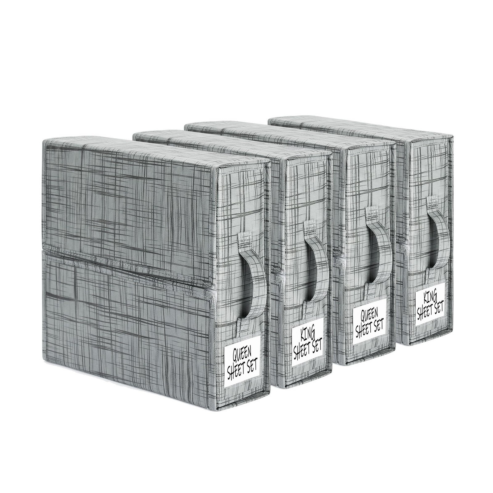 SheetCube 4 Pack Bed Sheet Organizers and Storage, Foldable Bedding Storage Box