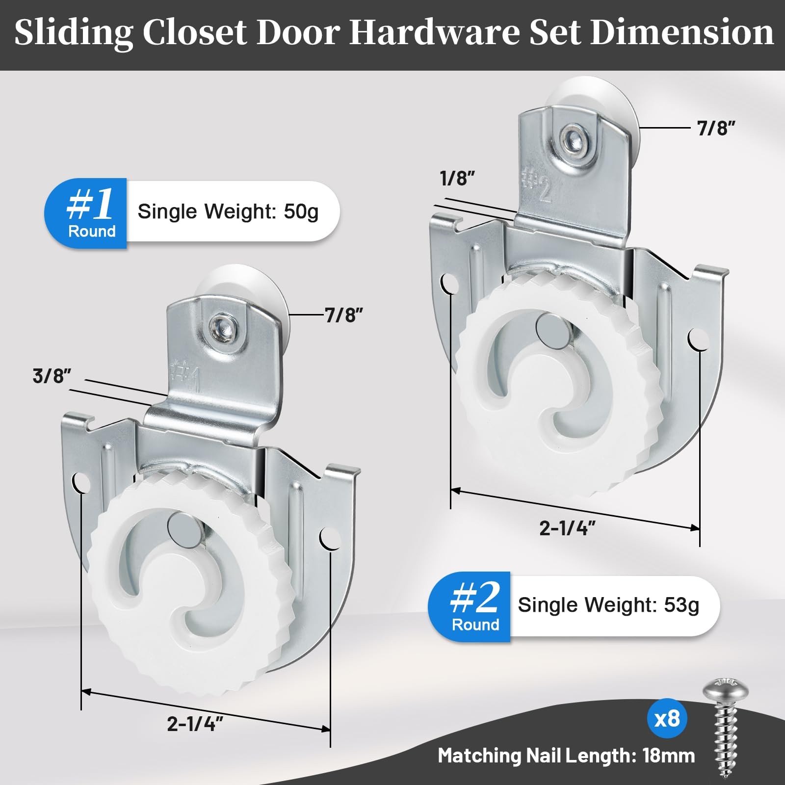 4 Pack Silver Sliding Closet Door Hardware Set Wardrobe Roller Kit