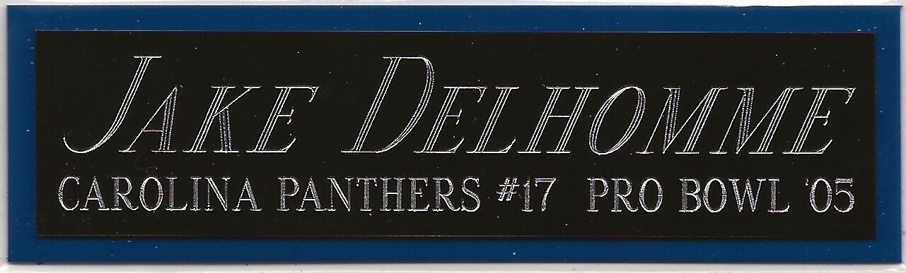 JAKE DELHOMME PANTHERS NAMEPLATE AUTOGRAPHED Signed FOOTBALL-HELMET-PHOTO-JERSEY
