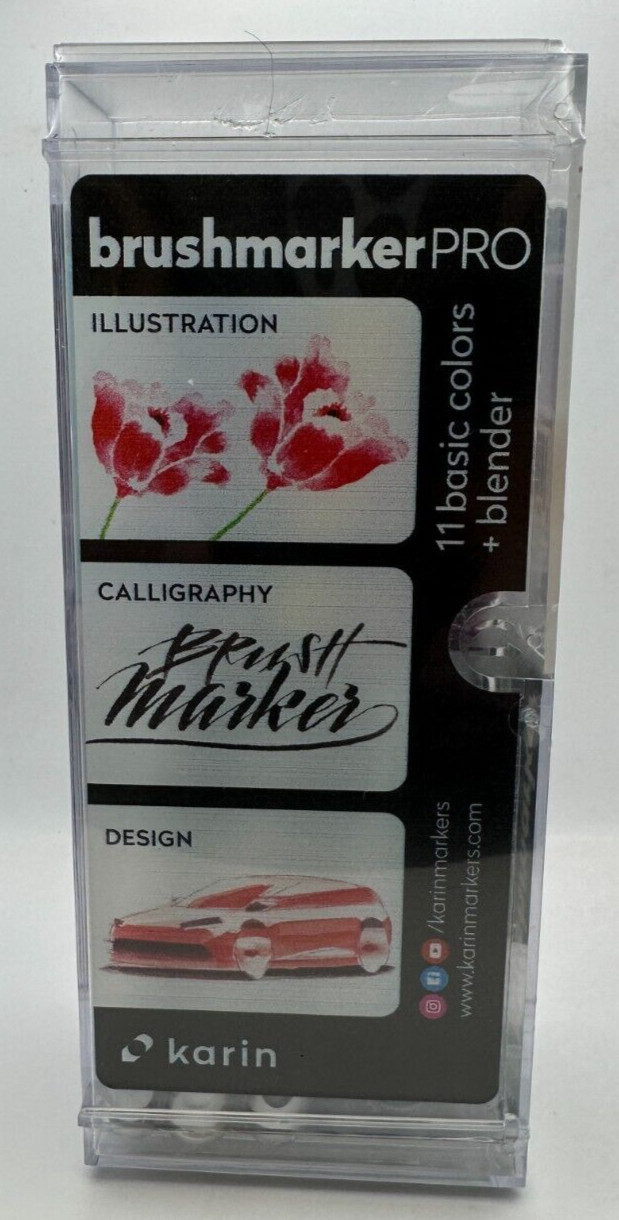 Karin Brush Marker Pro (27C1) 11 Basic Colors + Blender Brand New