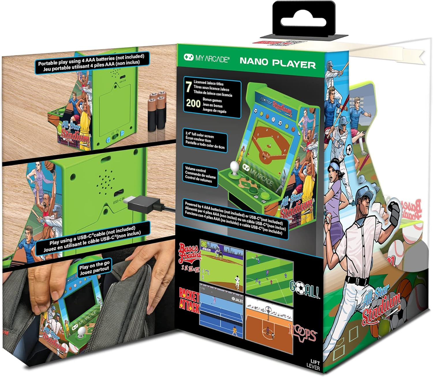 All Star Stadium Nano Player- Portable Mini Arcade Machine with 207 Retro Games,