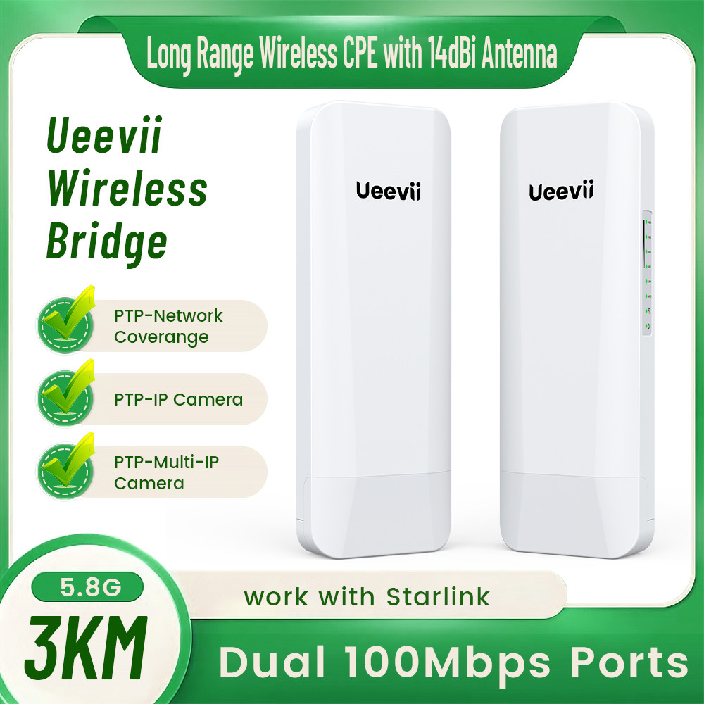 3KM Long Range Wireless CPE 5.8GHz Point to Point Wifi Ethernet Bridge 100Mbps