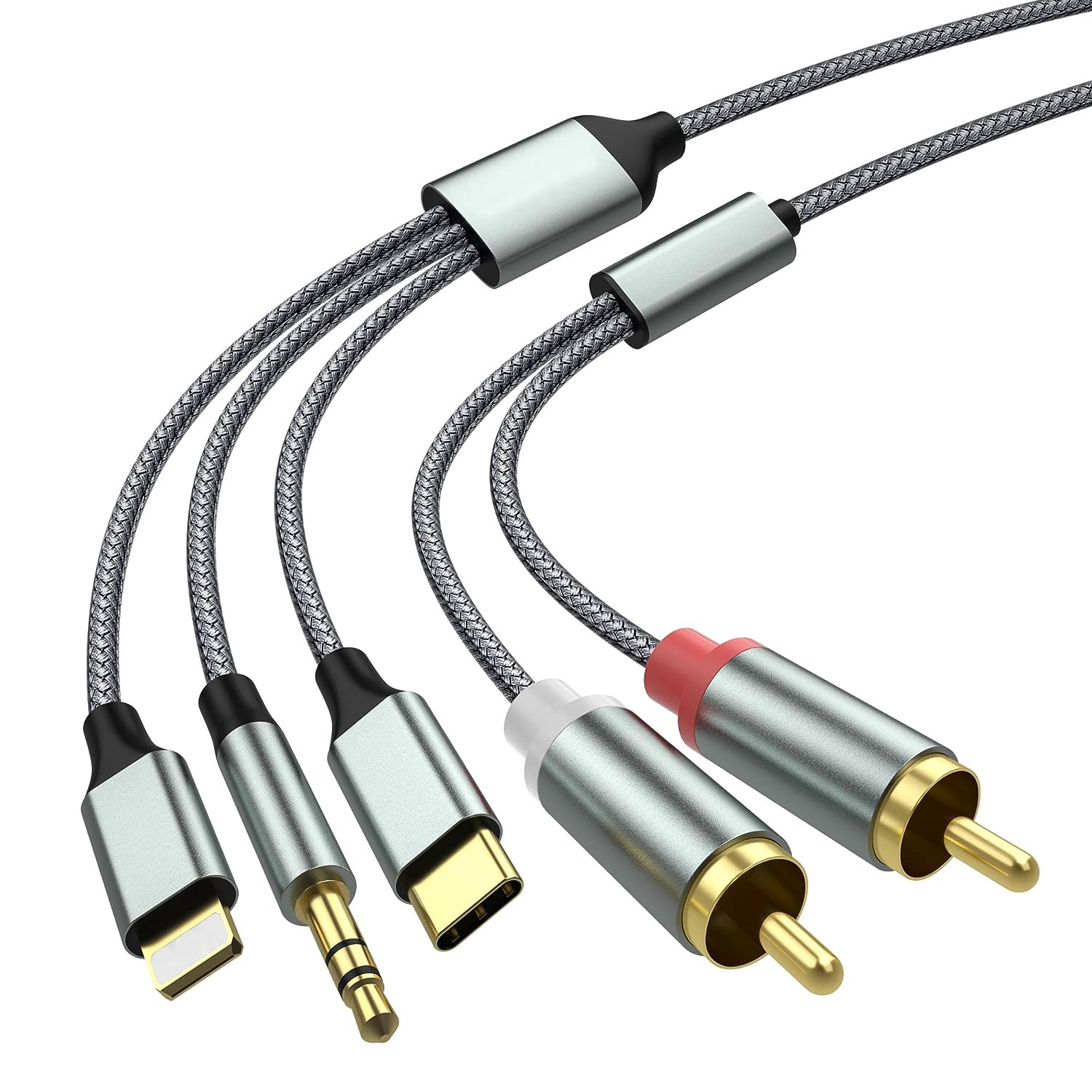 Lightning to RCA Cable Audio Aux Adapter,Rca to 3.5Mm Cable，Usb C to 2 RCA Audio