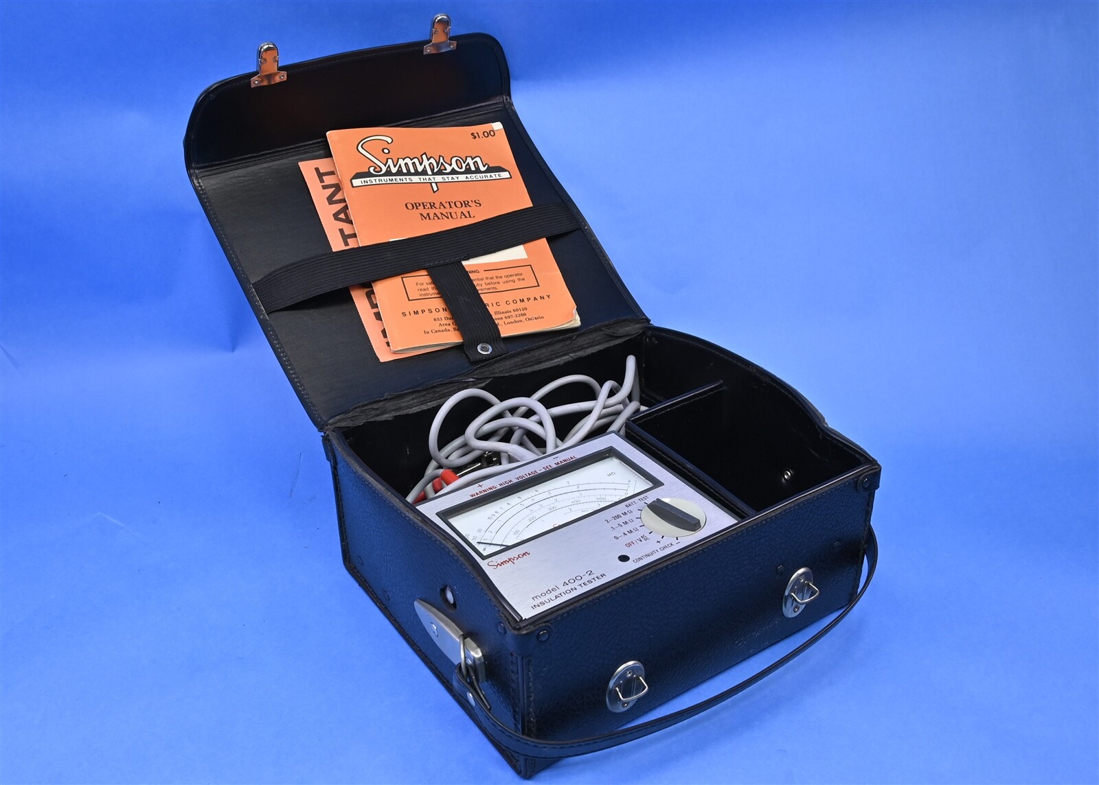 Simpson 400-2 High Voltage Insulation Tester 500V w Manual and Cover Box