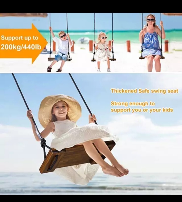 Wooden Swing Seat,  Outdoor Wood Swing for Kids, Tree Swing for Adults