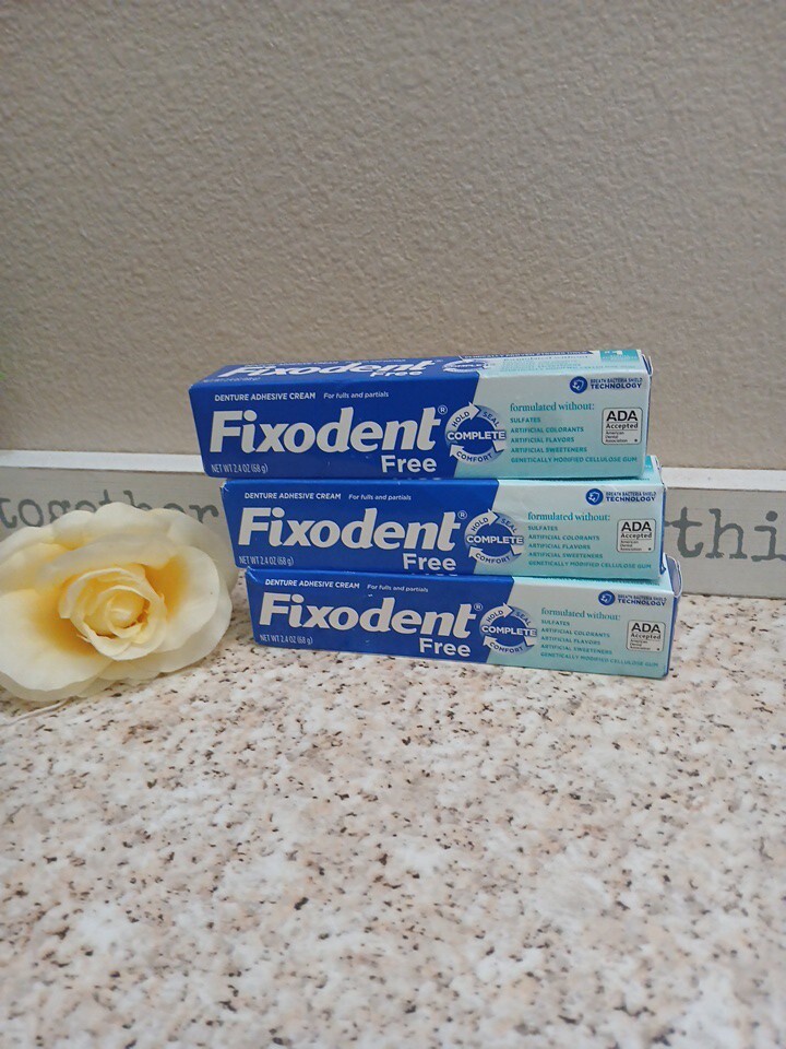 Fixodent Denture Adhesive Cream FREE of Flavors & Colors All Day Hold 2.4.oz P3