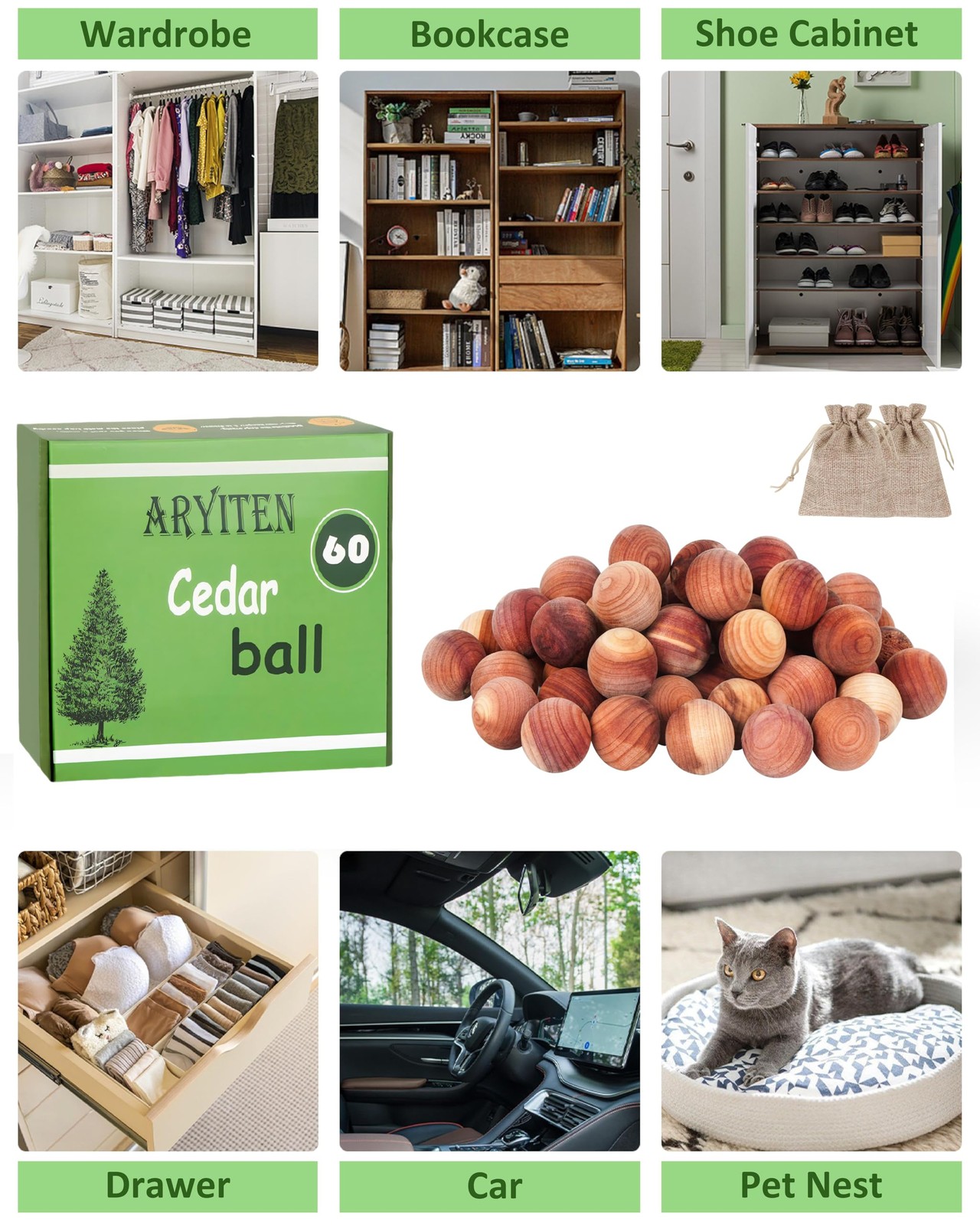 Cedar Balls for Clothes Storage Aromatic Scent Cedar Wood Balls for Kitchen C...