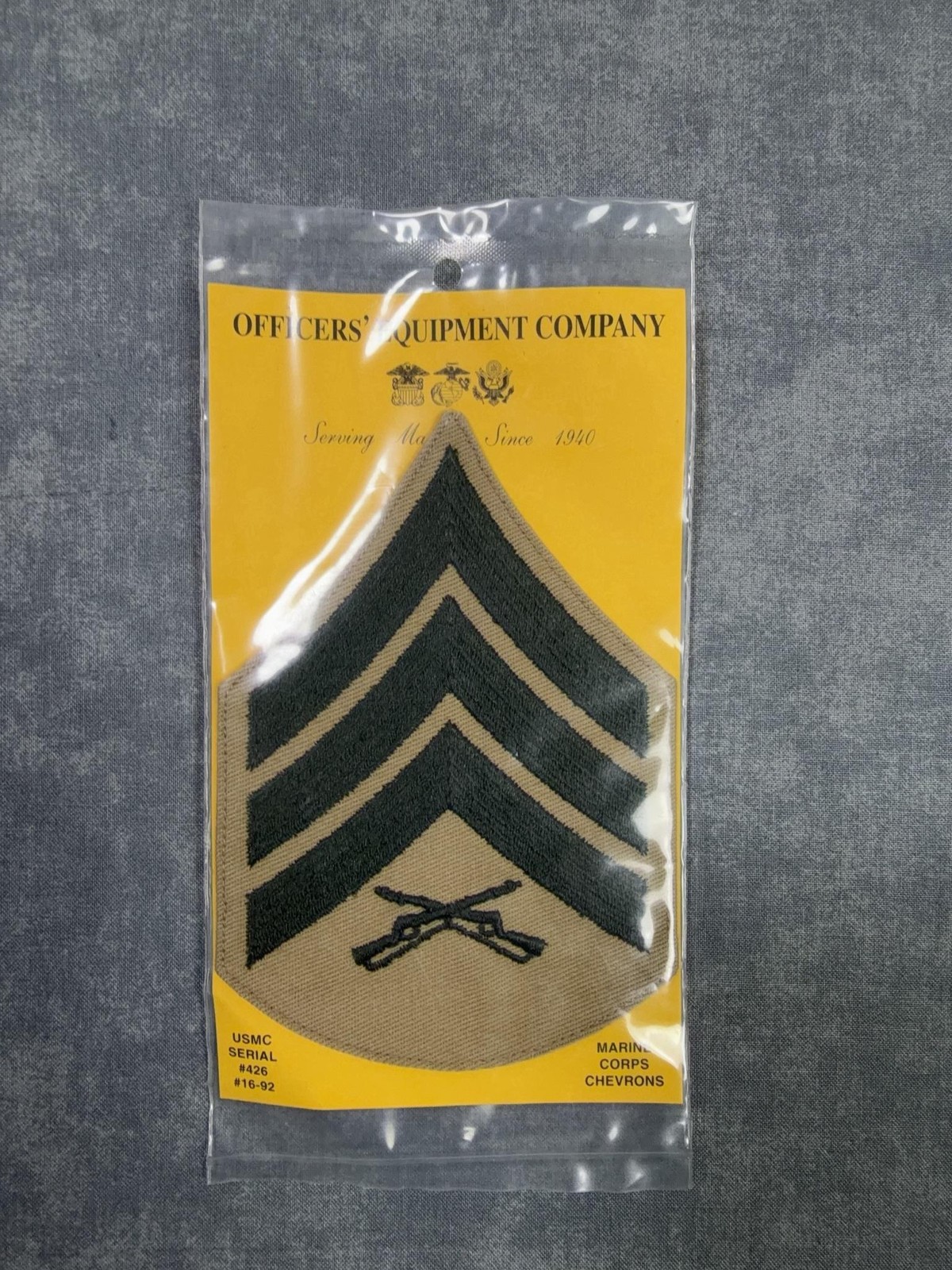 US Marine Corps Sergeant Chevrons Patch Officers Equipment Co Khaki Green USMC