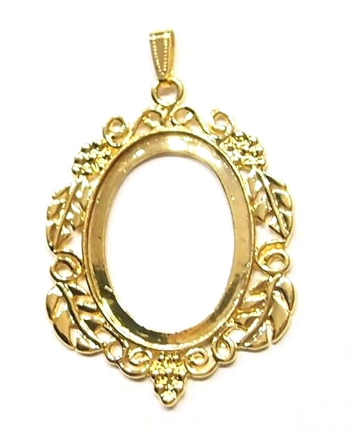 4 of 40x30mm Victorian Shiny Gold Victorian Grape &Leaf Deco Pendant Settings