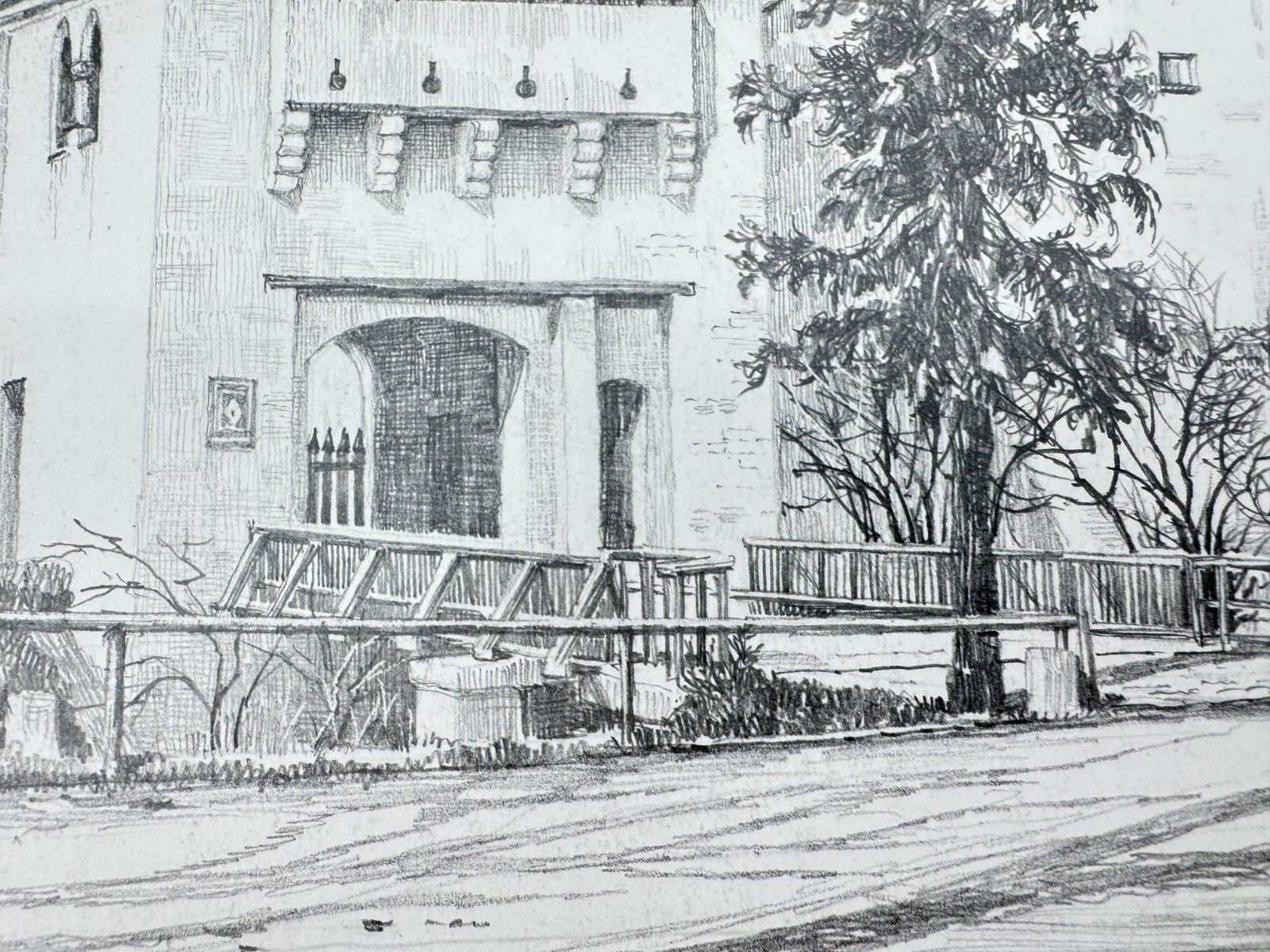 * HEINZ WEHLISCH DRAWING CASTLE GRÜNWALD MUNICH VIEW SIGNED